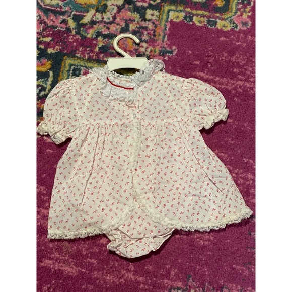 70s Jcpenny Toddletime Red  lace ruffled floral Dress with bloomers - Picture 2 of 3